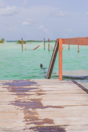 Turquoise waters of Bacalar Lake, Mexico. Peaceful and scenic tropical destination. Travel, relaxation, and nature conceptの写真素材