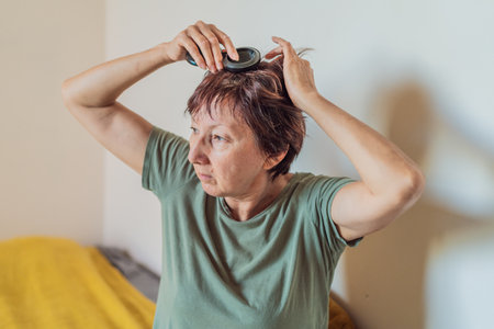 Unaltered senior woman going through her calm morning routine at home, embracing self-care, wellness...
