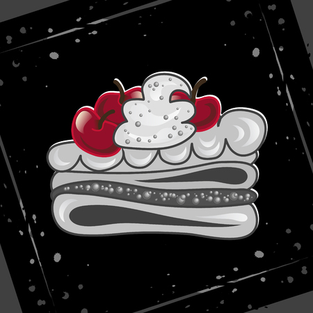 Cake with cherries on an abstract background. Festive cupcake. The vector in shades of gray.のイラスト素材