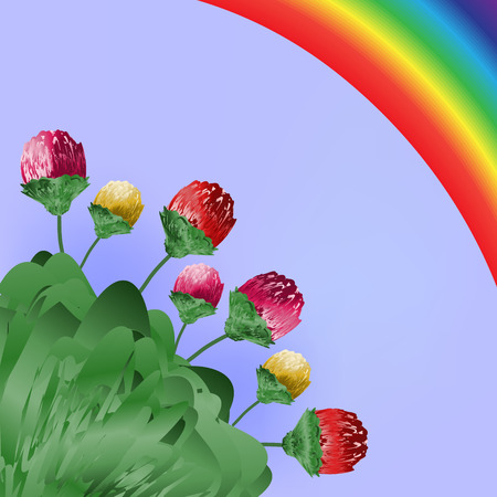 Flowers and rainbow, Spring bright background for your designのイラスト素材