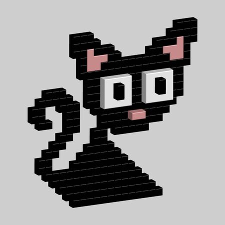 Cat, black cat, 3D Pixel Art, 8 bit background for design.のイラスト素材