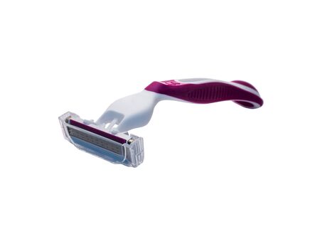 Womens pink shaving machine isolated on white backgroundの写真素材