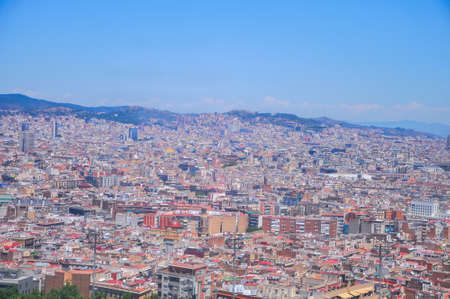 Panoramic cityscape view over Barcelona from the Montjuïc, Spainの写真素材