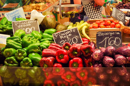 Group of fresh vegetables on a stall at market, Barcelona Spain.の写真素材