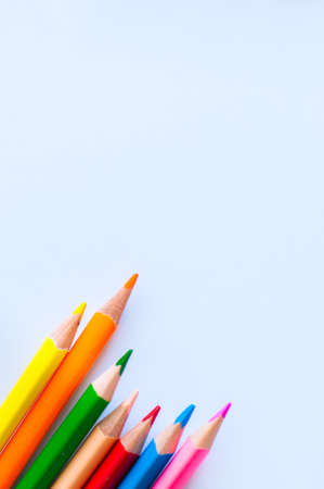 Set of colorful pencils on a white background. Close up and copy space.の写真素材