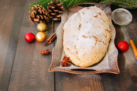 Christmas Stollen. Traditional German Festive Dessert.の写真素材