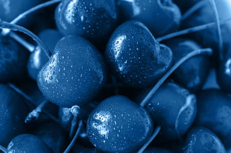 Background from fresh ripe red cherries with water drops.の写真素材