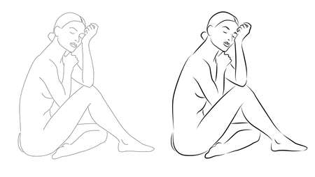 naked woman body beauty model outline drawingsのイラスト素材