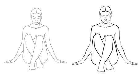 naked woman body beauty model outline drawingsのイラスト素材
