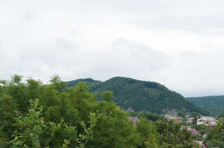 Landscape view on the city and mountain with green