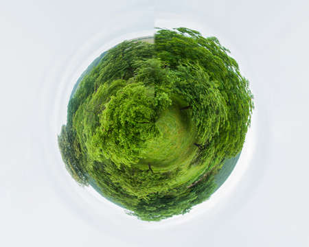 Circular panorama of green trees and footpath in the gardenの写真素材