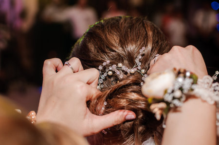Wedding hair jewelry. Wedding hair wreath. Diadem. Decoration for the brideの写真素材