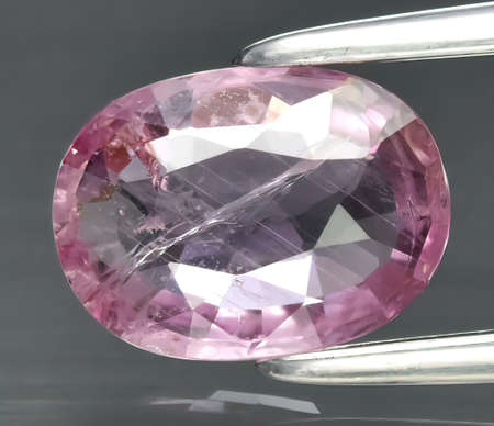 Natural gemstone sapphire. Natural sapphire in tongsの写真素材