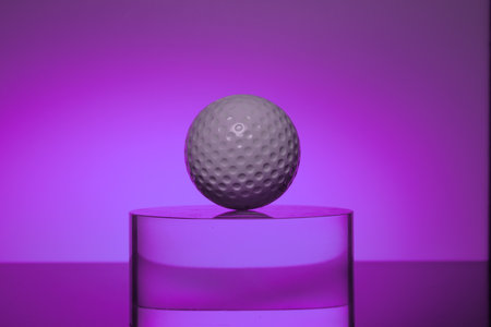 white golf ball on the transparent glass on color backgroundの写真素材