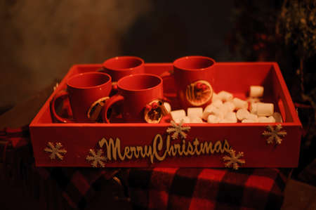 Christmas xmas and New Year holidays the cups decorationの写真素材