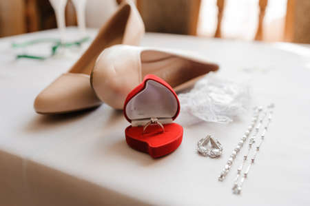 Brides accessories. Womens leather shoes. morning of the brideの写真素材