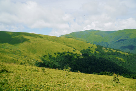 Summer mountain landscape, forest, clouds. Mount Gemba Pylypets Ukraine. Ukrainian mountains...