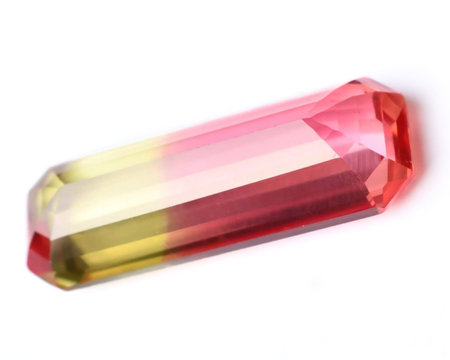 Natural gem pink tourmaline on gray backgroundの写真素材