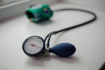 Tonometer on a background. Diagnostic device for determining blood pressure and pulse rateの写真素材