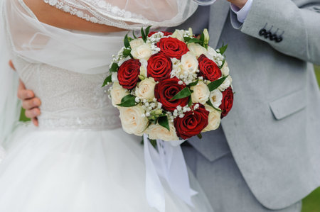 Bouquet of flowers in the hand of the bride. Weddingの写真素材