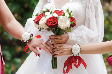 Bouquet of flowers in the hand of the bride. Weddingの写真素材