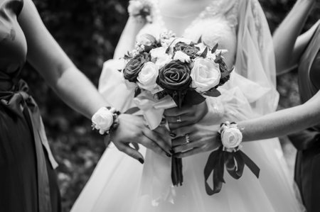 Bouquet of flowers in the hand of the bride. Weddingの写真素材