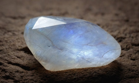 Natural precious moonstone on a brown background. Natural stone adulariaの写真素材
