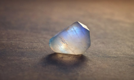 Natural precious moonstone on a brown background. Natural stone adulariaの写真素材