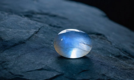 Natural precious moonstone on a dark gray background. Natural stone adulariaの写真素材