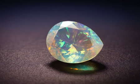 Natural rainbow opal on brown backgroundの写真素材