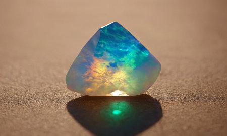 Natural rainbow opal on brown backgroundの写真素材