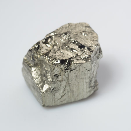 natural silver pyrite gem on white background