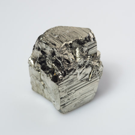 natural silver pyrite gem on white background