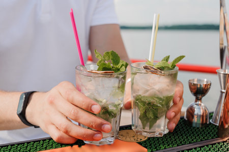 Refreshing Mojito Cocktails Served by the River.の写真素材