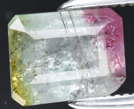 Captivating Multicolored Natural Tourmaline Gemstone with Distinctive Crystal Facets.の写真素材