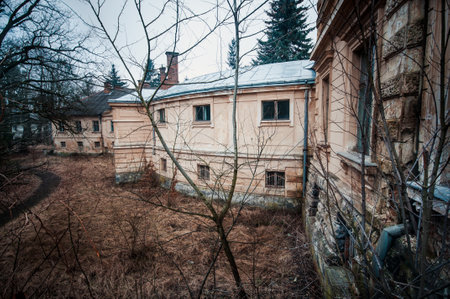 Abandoned Architecture in an Overgrown Landscape.の写真素材