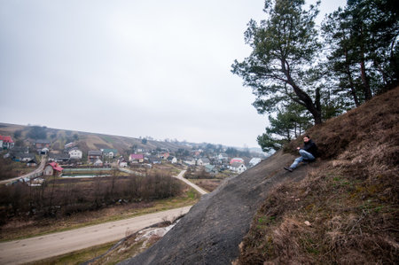 Serene Landscape of a Rural Village Embraced by Nature's Beauty.の写真素材