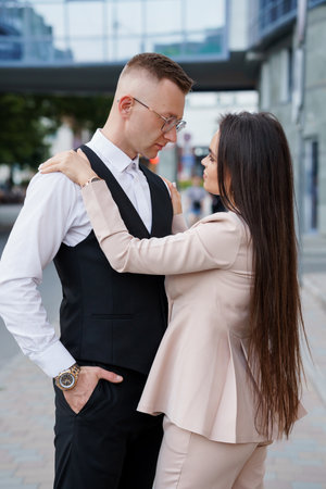 Romantic Connection Between a Stylish Couple in Urban Setting.