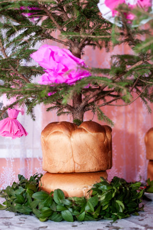 Whimsical Bread Tree with Floral Accents and Greenery.