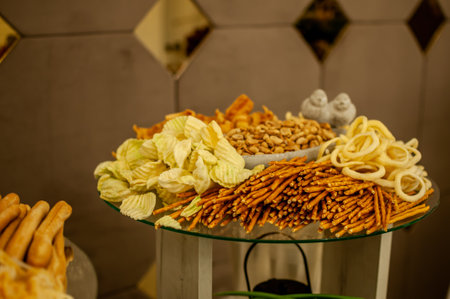 Festive Snack Platter with Crispy Treats and Crunchy Delights.の写真素材