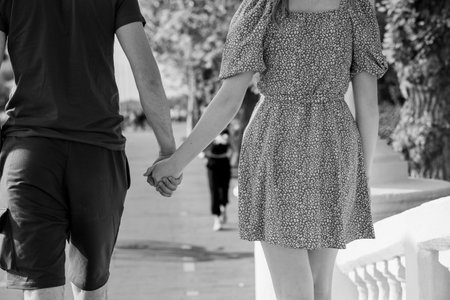 Romantic Stroll in Black and White.の写真素材