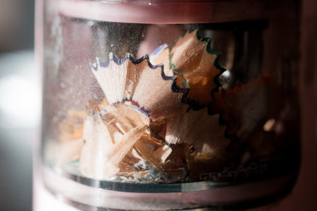Close-Up of Colorful Pencil Shavings in a Sharpener.