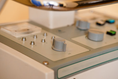 Close-Up of Medical Device Control Panel with Dials and Switches.の写真素材