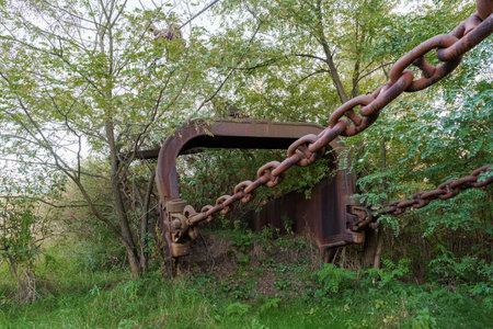 Abandoned Industrial Machinery Entwined in Nature's Embrace.の写真素材