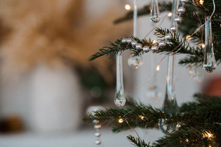 Elegant Christmas Tree Decorations with Sparkling Ornaments.の写真素材