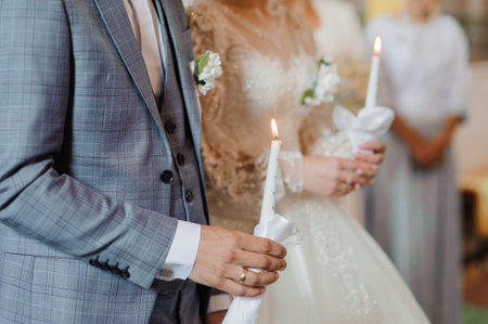 Elegant Wedding Ceremony with Candle Lighting Tradition.の写真素材