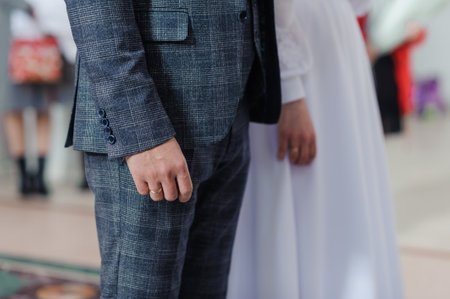 Elegant Wedding Ceremony with Bride and Groom Close-Up.の写真素材