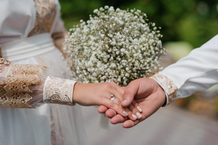 Romantic Wedding Moment with Bridal Bouquet.の写真素材