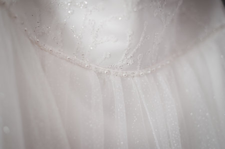 Elegant Wedding Dress with Pearls and Delicate Embroidery.の写真素材