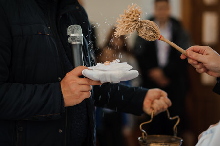 Ritual Cleansing Ceremony with Holy Water and Prayerful Atmosphere.